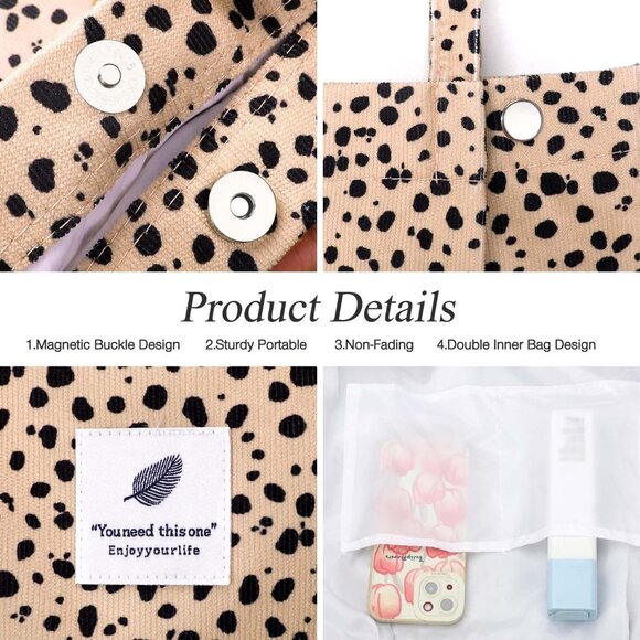 Corduroy Tote Bags for Women, Large Capacity Tote Purse Reusable Grocery Shoulde - Picture 6 of 7